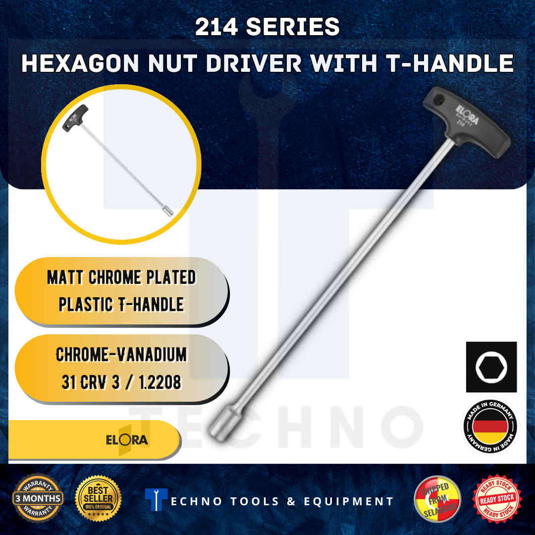 Elora 214 Series 6-14mm Hexagon Nut Driver with T-Handle - Made in Germany ELORA