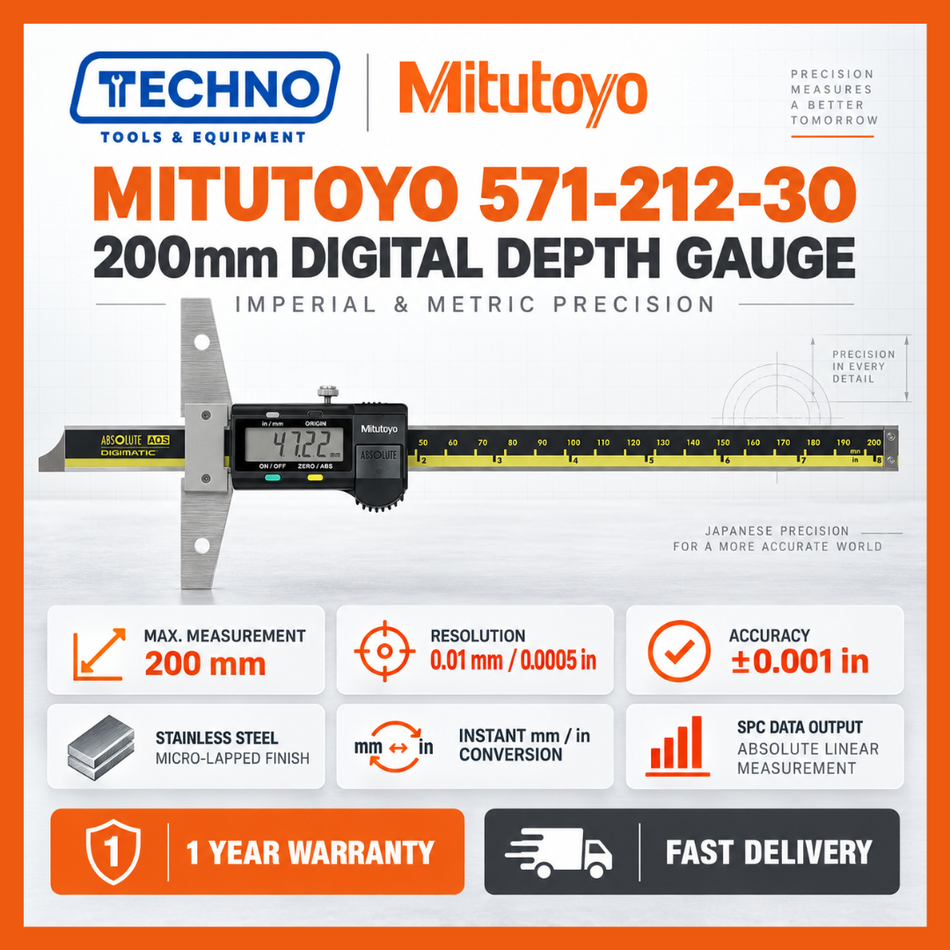 Mitutoyo 571-212-30 200mm Stainless Steel Imperial & Metric Depth Gauge | 1 Year Warranty MITUTOYO