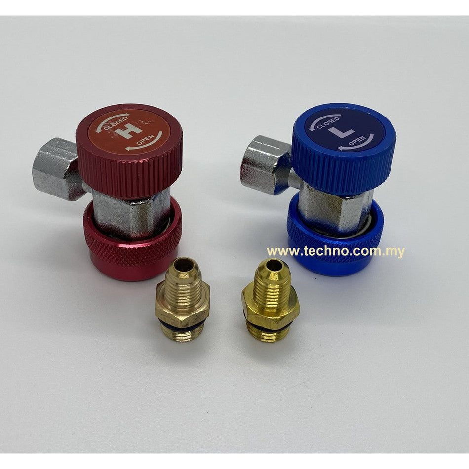 R134A Air Conditioner Manifold Gas Connectors Adjustable Quick Coupler with Pair of High and Low Connector - Set of 2pcs