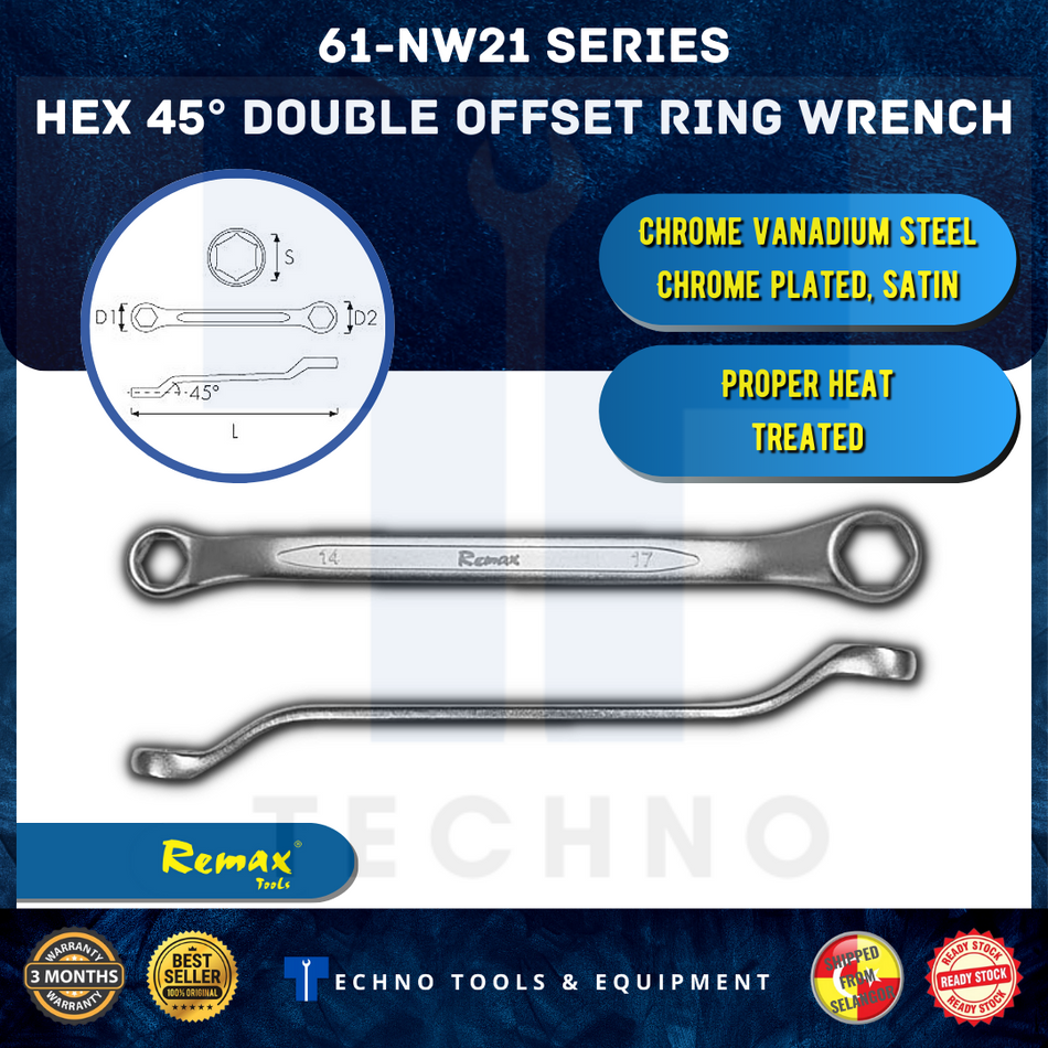 REMAX 61-NW21 Series 45° Double Offset Ring Wrench Spanner 6PT Socket
