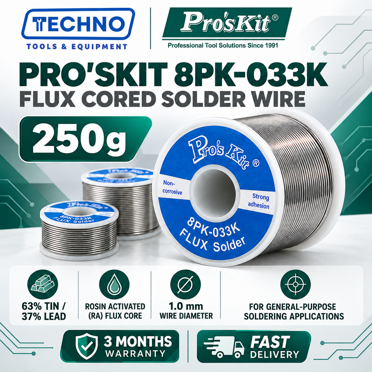 Pro'sKit 8PK-033J / 8PK-033K / 8PK-033L Flux Cored Solder Wire (250g) PRO'SKIT