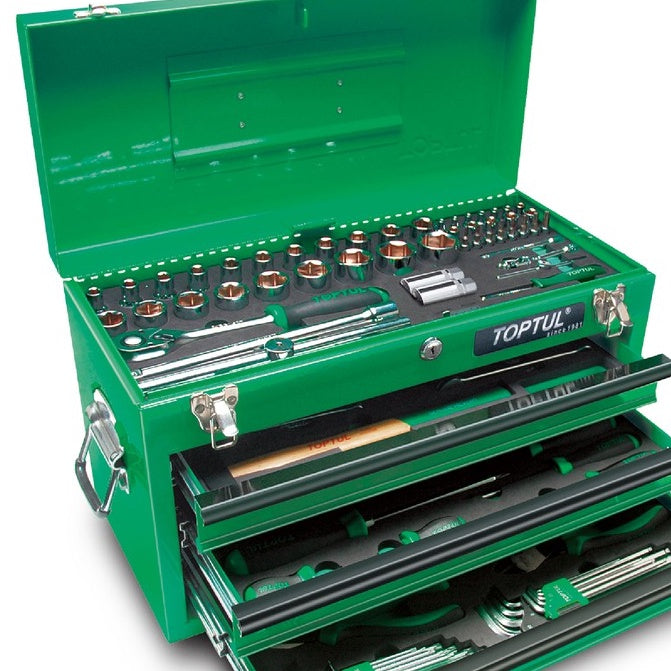 TOPTUL 99pcs Professional Mechanical Tool Set W/3-Drawer Tool Chest GCAZ0038