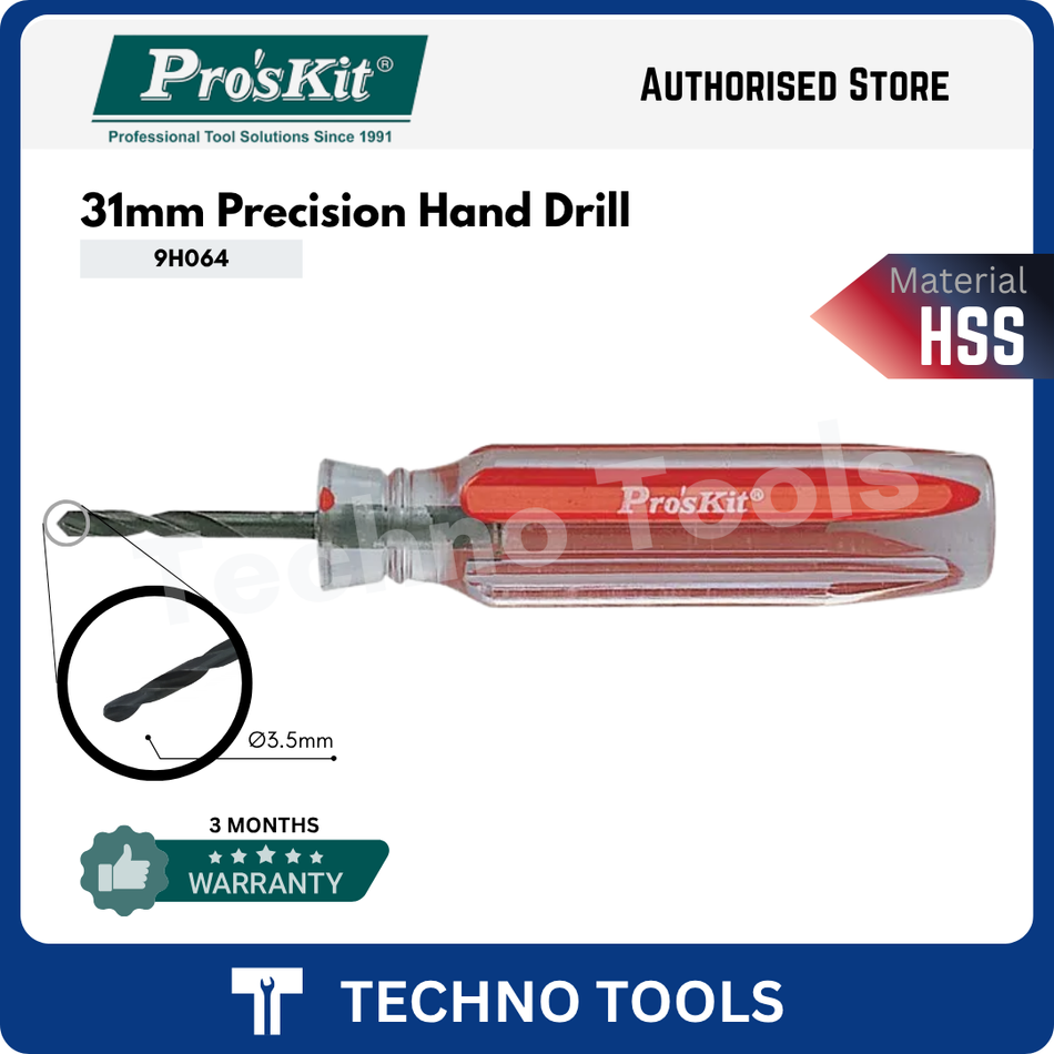 PRO'SKIT 9H064 31mm Precision Hand Drill | 3 Months Warranty PRO'SKIT
