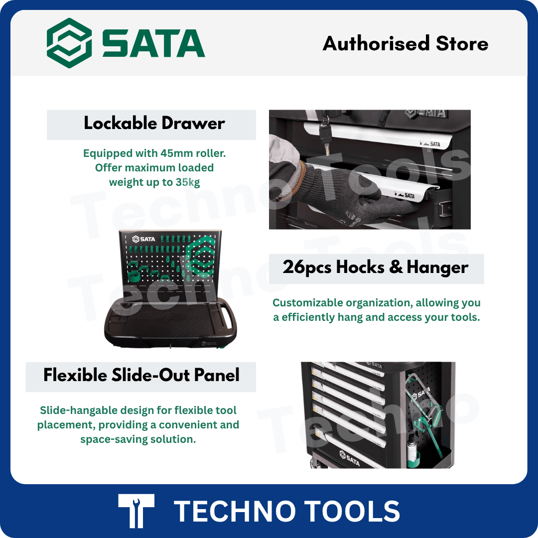 SATA A95107-BL 7-Drawer Roller Cabinet with 26pcs Hanging Board SATA