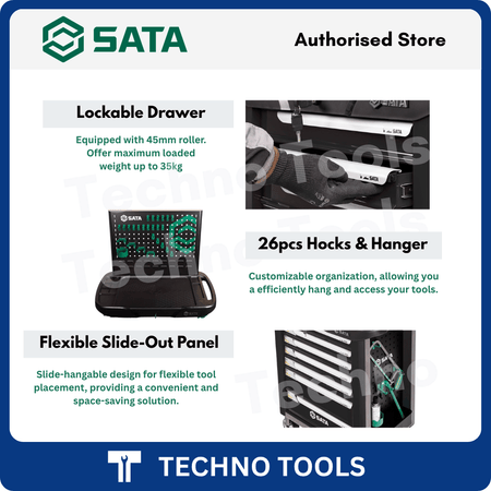 SATA A95107-BL 7-Drawer Roller Cabinet with 26pcs Hanging Board SATA