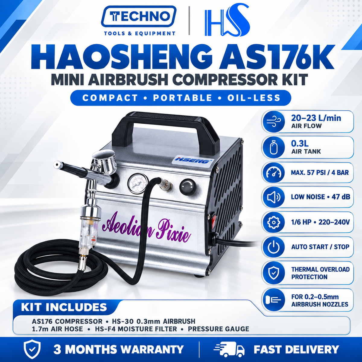 HAOSHENG AS176K Airbrush Compressor Kit Mini HAOSHENG
