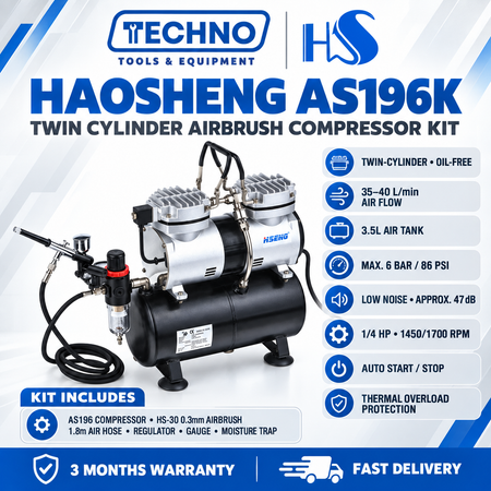 HAOSHENG AS196K Twin Cylinder Piston Airbrush Compressor Kit (With Airbrush) HAOSHENG