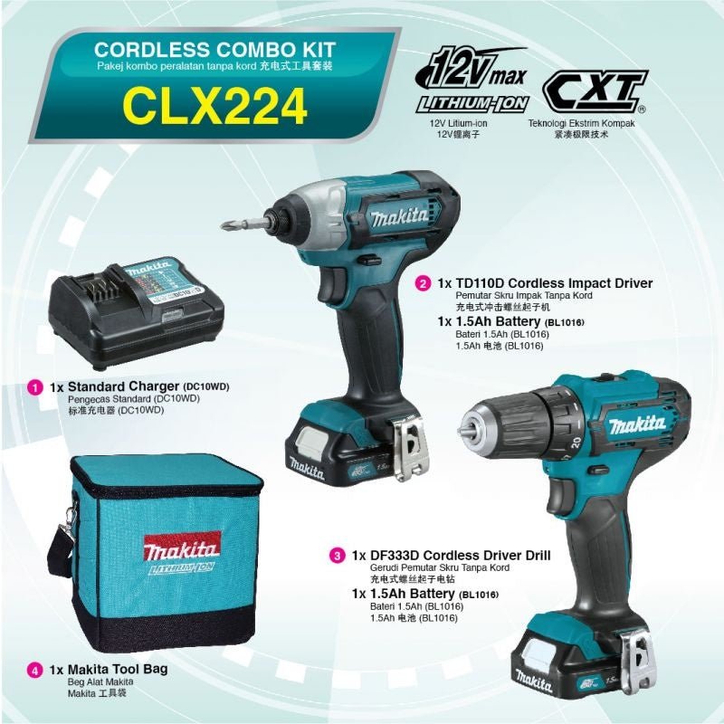 Makita CLX224 12V Combo Kit – TD110D Impact & DF333D Drill