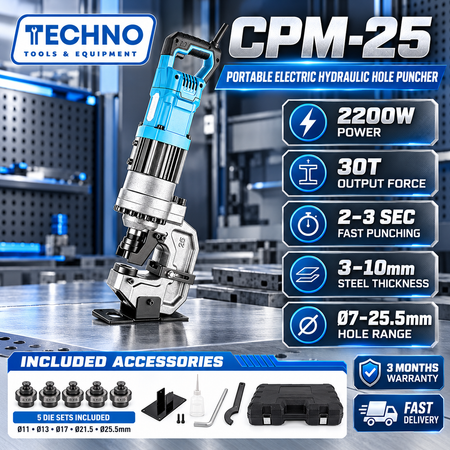 CPM-25 Portable Electric Hydraulic Hole Puncher 2200W 30T Heavy Duty Metal Punching Machine for Angle Iron, Channel Steel &amp; Steel Plate | 3 Months Warranty OEM