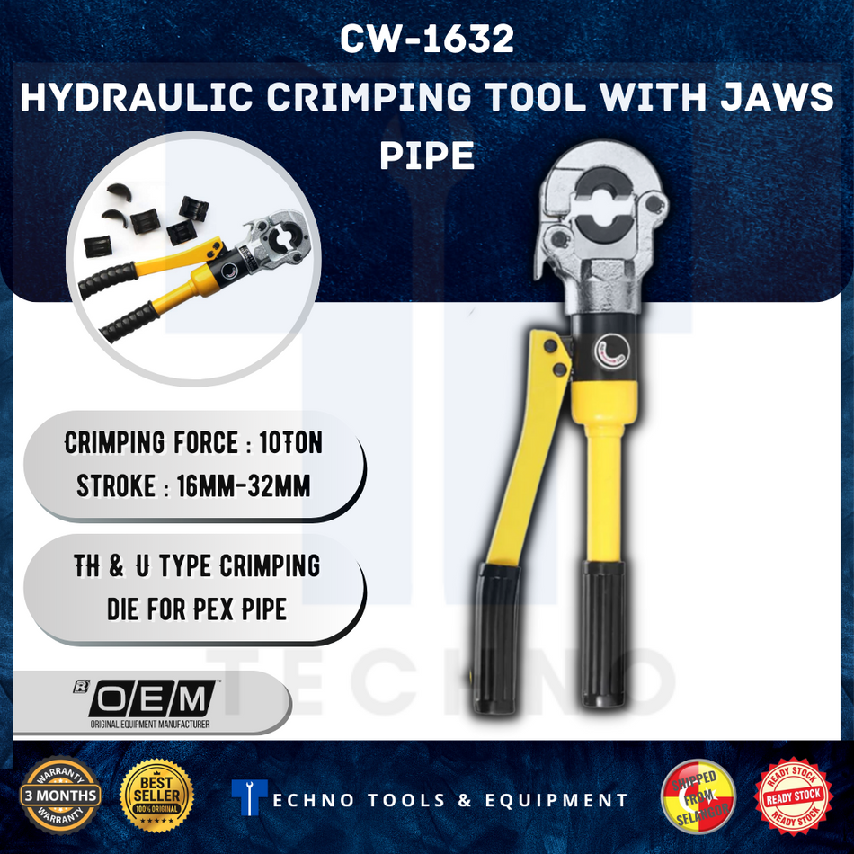 CW-1632 Hydraulic Crimping Tool with 16-32mm Jaws Pipe Press Crimper for Pex Pipe Aluminum Plastic Pipe Tube