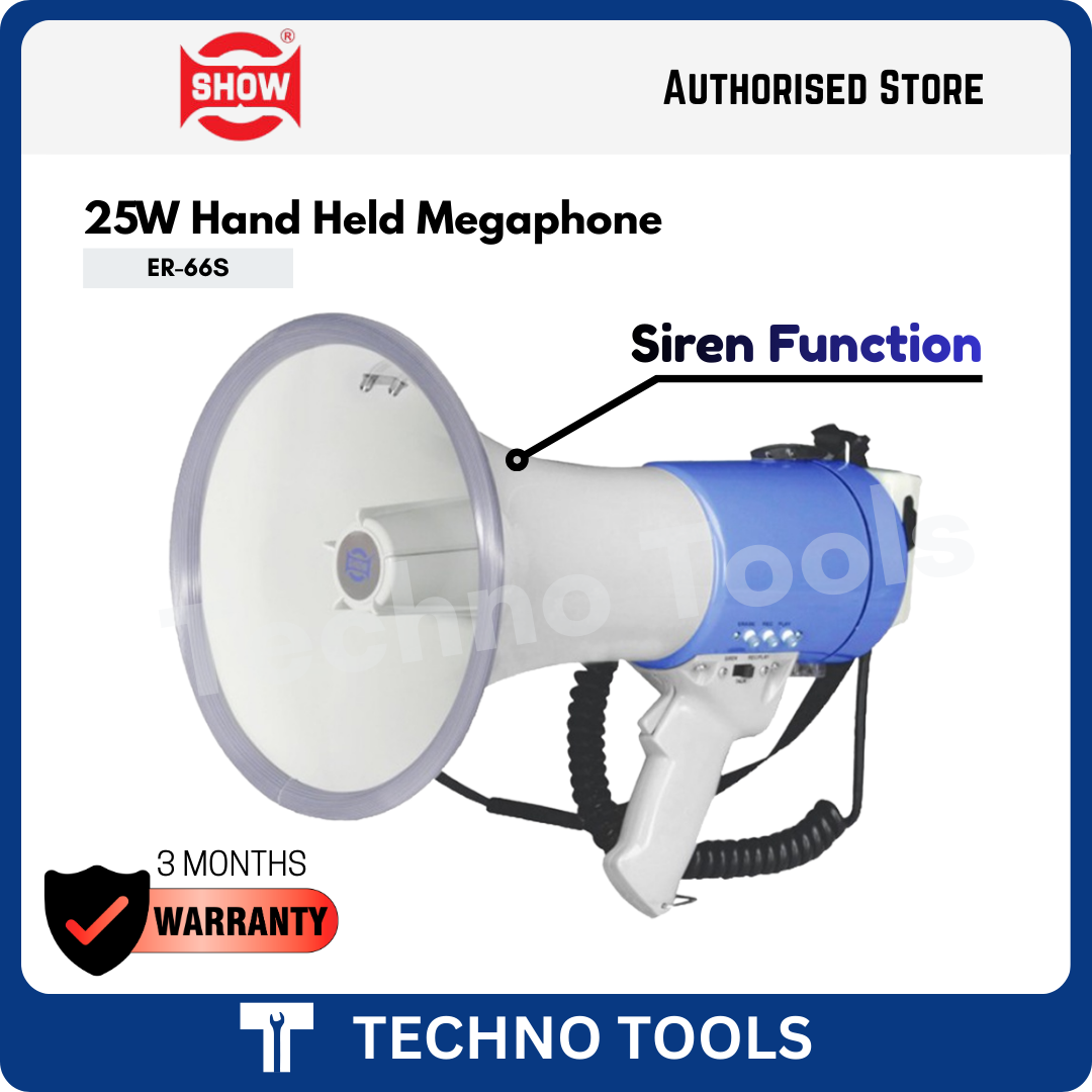 SHOW ER-66S 25W HAND HELD MEGAPHONE / MOTIVITY MER-66USB 50W HAND HELD MEGAPHONE WITH USB SHOW