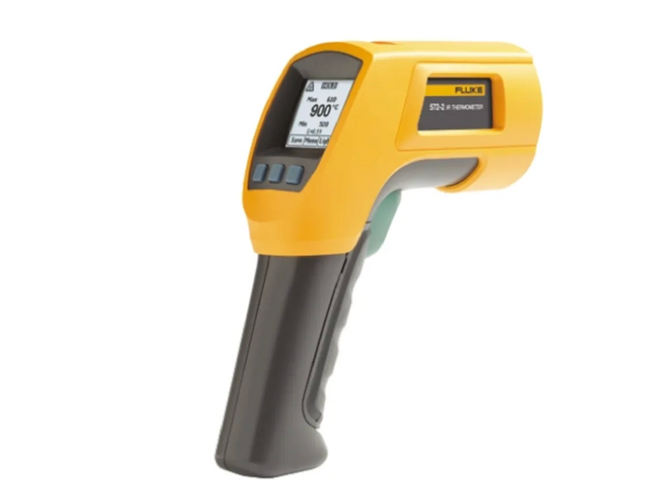 Shop the Fluke 572-2. Features a 60:1 distance-to-spot ratio, ±1% accuracy, and dual-laser targeting for extreme industrial temperature measurement.