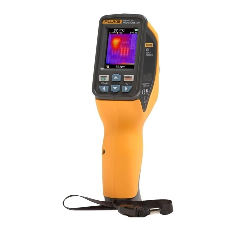 Fluke VT04 visual infrared thermometer, -10°C to 250°C, IR heat map blending, hot/cold markers, SmartView software. 1 year warranty.