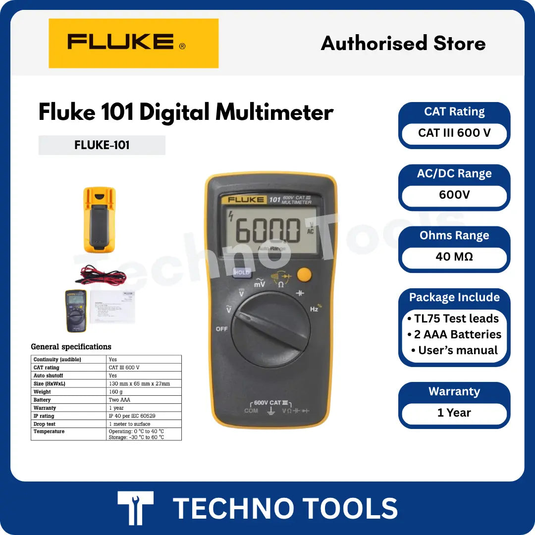 Fluke 101 Digital Multimeter with specifications on vendor name Techno Tools & Equipment from Malaysia Kuala Lumpur. 