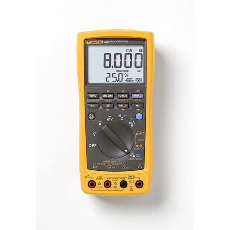Fluke 787 ProcessMeter front view on white background, showing digital display and control dial