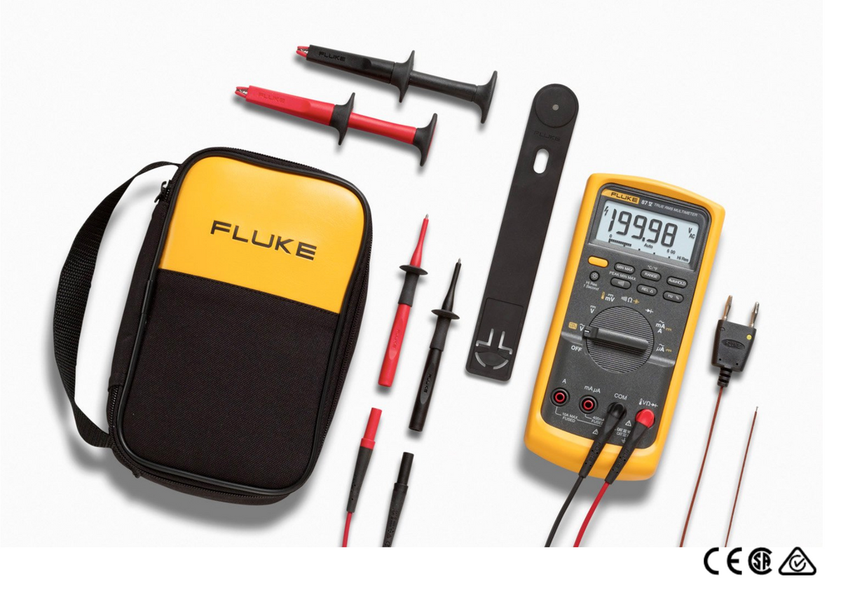Fluke 87V/E2 industrial electrician combo kit, True-RMS, CAT IV 600V/CAT III 1000V, 6000 counts, VFD test, lifetime warranty. Shop now at techno.my