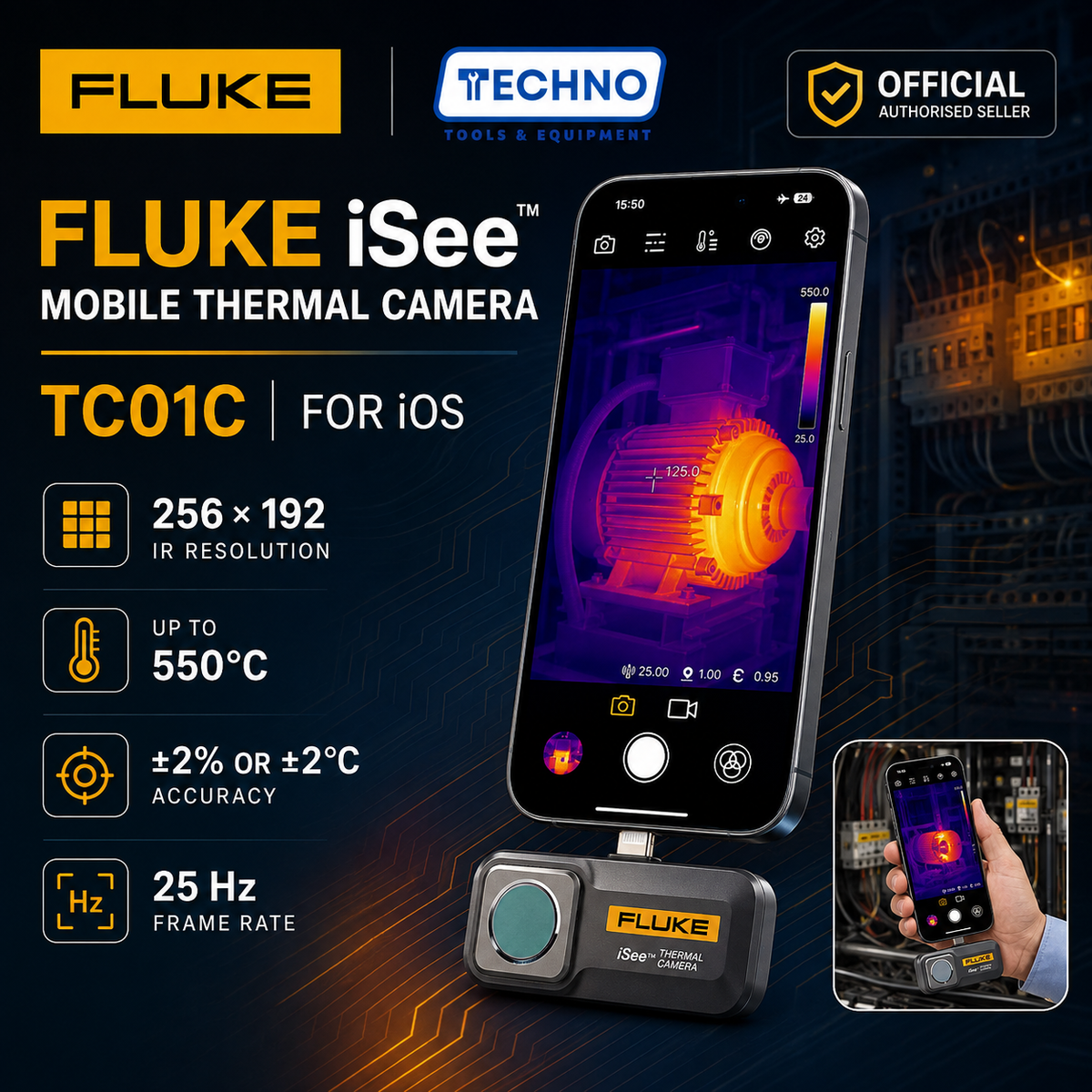 Fluke iSee TC01C Mobile Thermal Camera for iPhone | 256x192 IP56 550°C iOS FLUKE