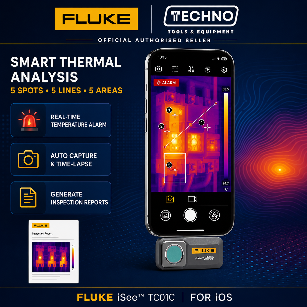 Fluke iSee TC01C Mobile Thermal Camera for iPhone | 256x192 IP56 550°C iOS FLUKE