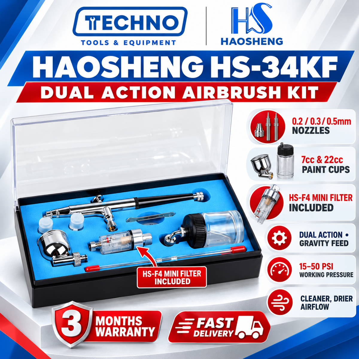 Haosheng HS-34KF Dual Action Airbrush Kit With Mini Filter HAOSHENG