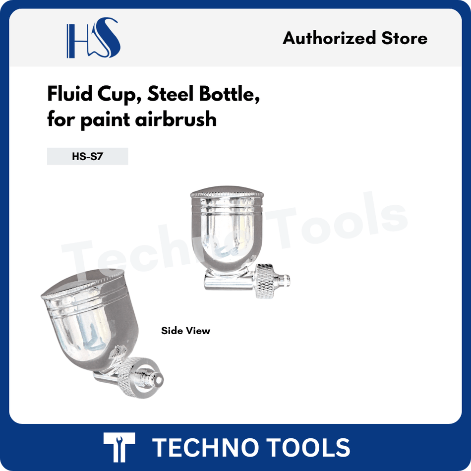 Hao Sheng Fluid Cup, Steel bottle for painting spray gun airbrush with side view on Techno Tools Website