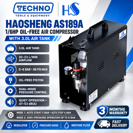 HAOSHENG AS189A 6 bar Single-Cylinder Oil-Free Piston Compressor with Tank HAOSHENG