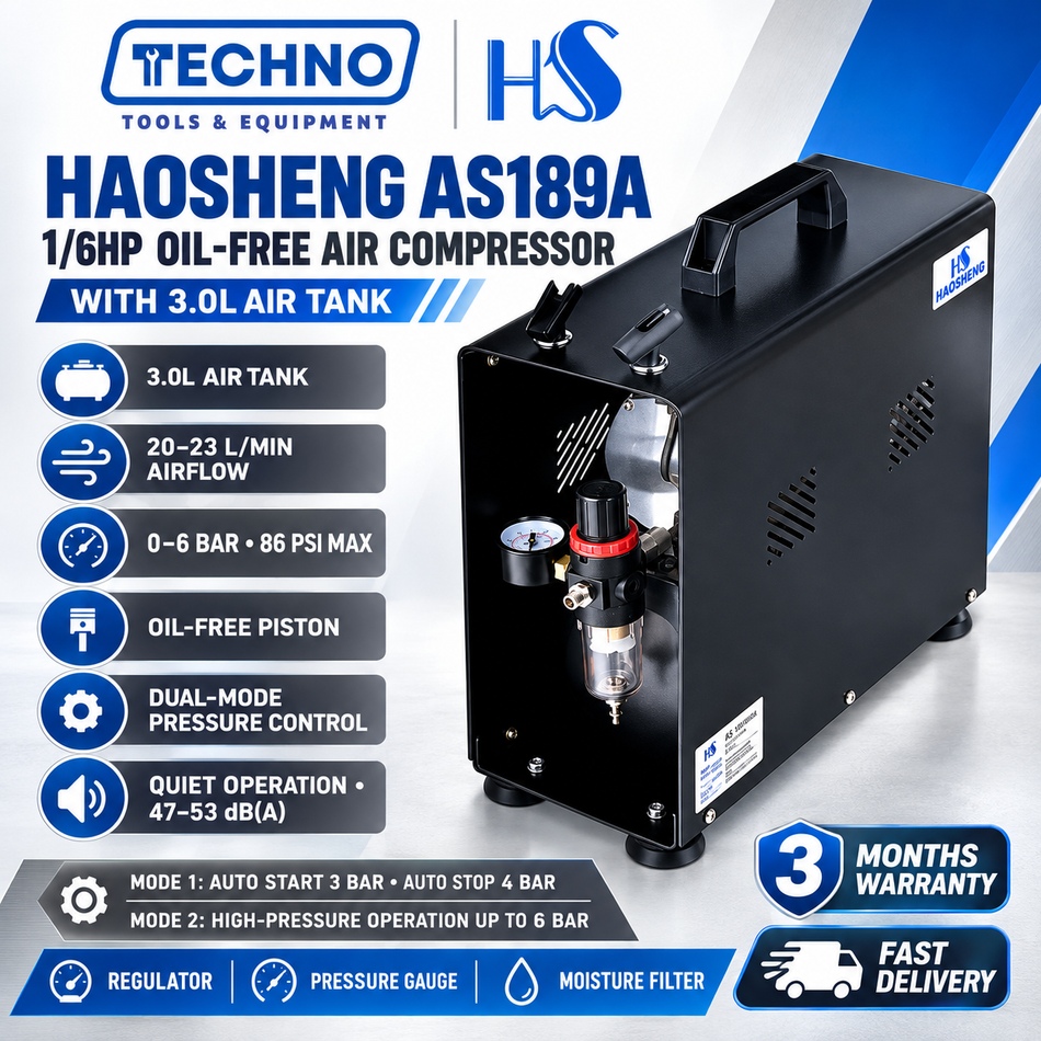 HAOSHENG AS189A 6 bar Single-Cylinder Oil-Free Piston Compressor with Tank HAOSHENG