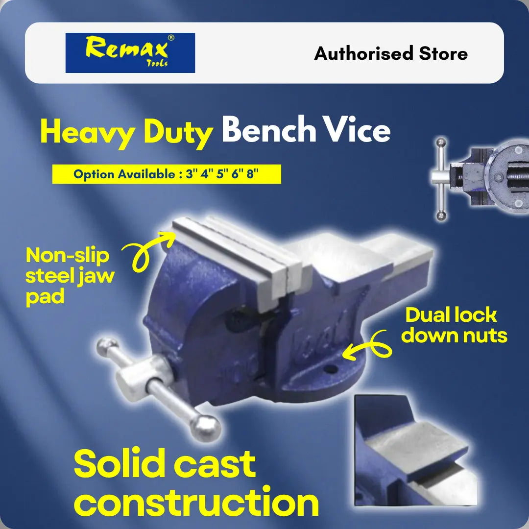 Heavy-duty bench vice by Remax Tools branding