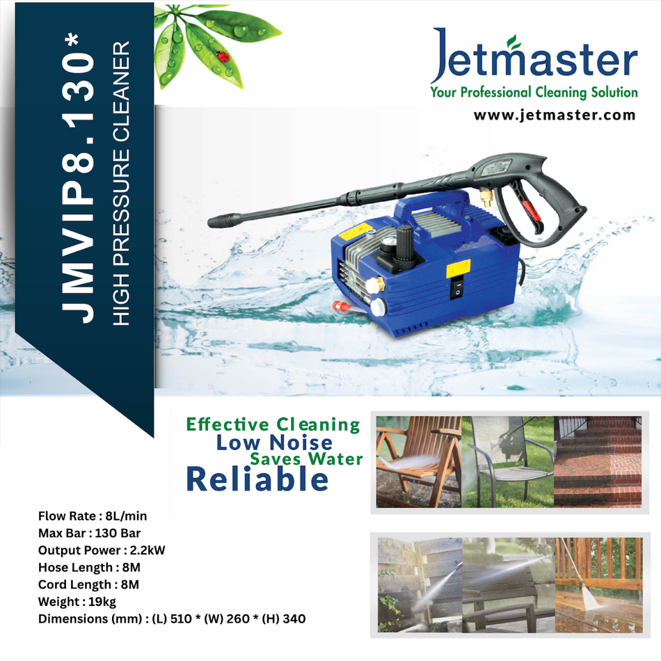 Jetmaster JM-VIP8.130 High Pressure Washer 2200W 130 Bar | Heavy-Duty Electric Pressure Cleaner Jetmaster