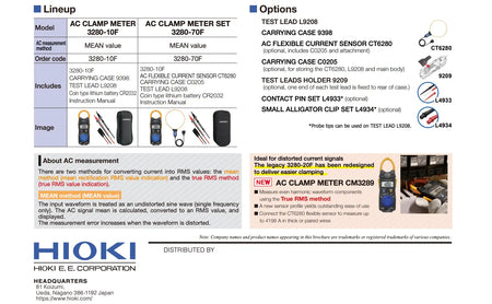 Hioki 3280-10F & 3280-70F AC Clamp Meter available option & optional accessories