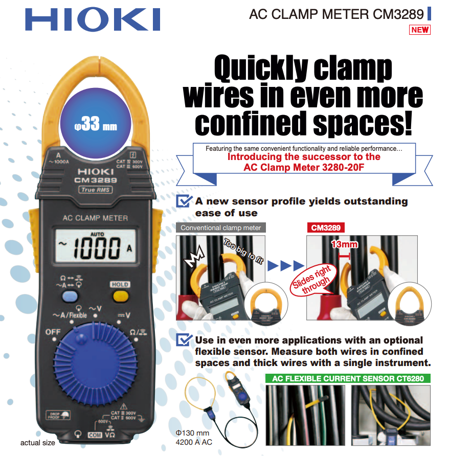 Hioki CM3289 AC Clamp Meter | True RMS, Compact & Accurate