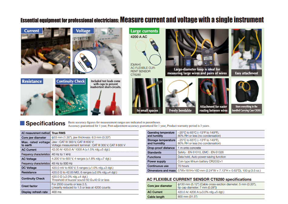 Hioki CM3289 AC Clamp Meter | True RMS, Compact & Accurate
