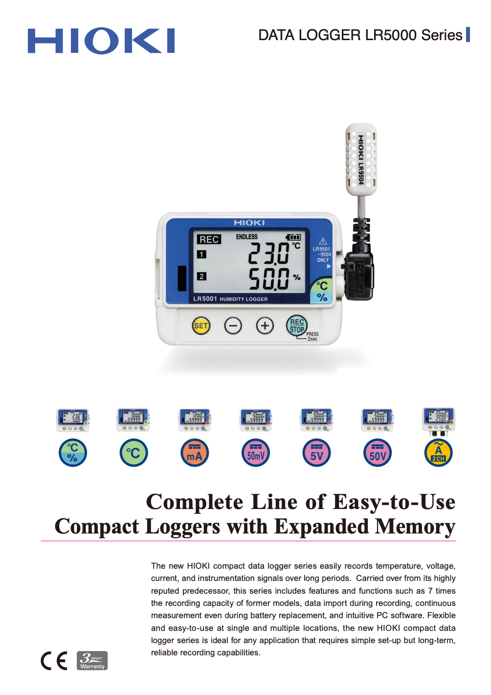 HIOKI data logger LR5000 Series on a white background with product details. Malaysia local supplier Techno Tools & Equipments.