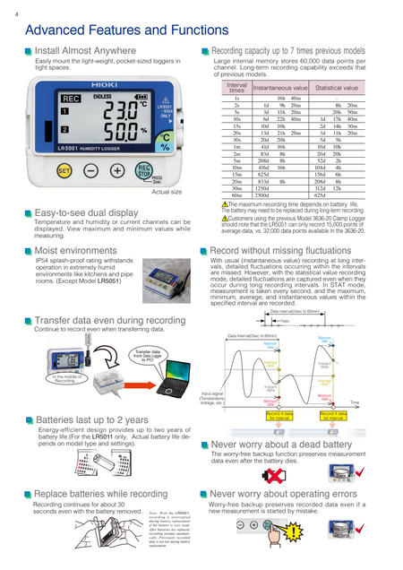 Hioki LR5000 Series Product datasheet for a digital thermometer with features and functions listed. Malaysia local supplier Techno Tools & Equipments.