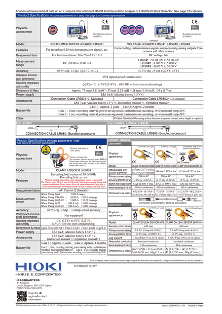 Technical specifications sheet for HIOKI LR5000 Series measurement instruments by Malaysia local supplier Techno Tools & Equipments.