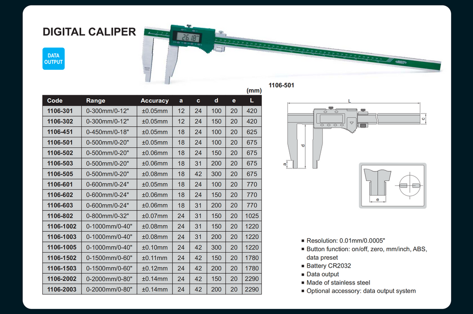 Insize Digital Caliper 1106 Series