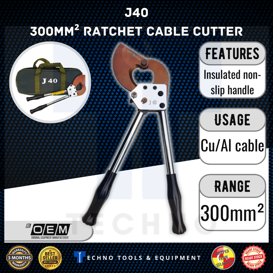 Ready Stock Manual Cable Cutting Tool Ratcheting Ratchet Cable Cutter J40 Cutting Rang Max 300mm²