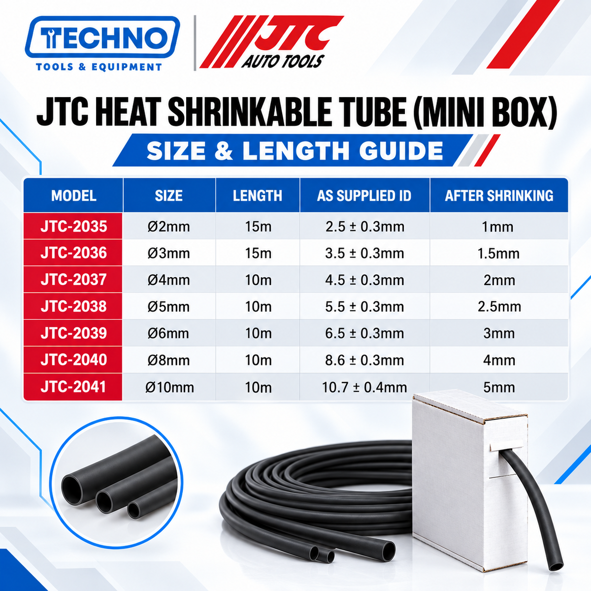 JTC Heat Shrinkable Tube Mini Box | Ø2–10mm, 10–15m JTC