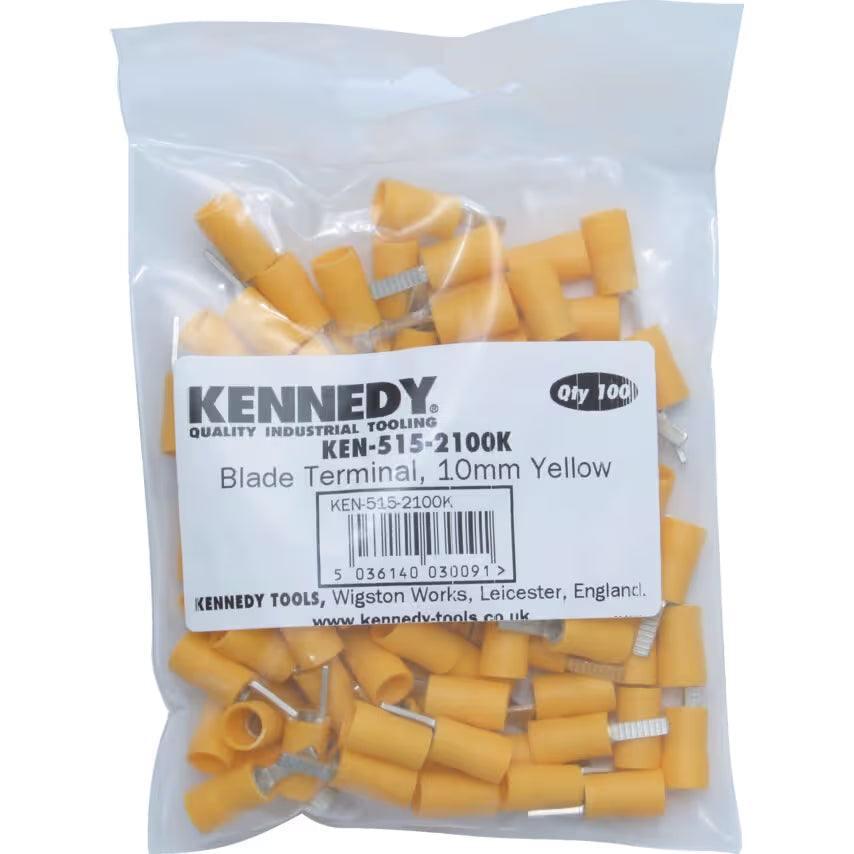 KENNEDY 10mm Yellow Blade Terminal Pack 100 Insulated Connectors KENNEDY