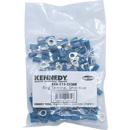 KENNEDY Blue Ring Terminal Pack 100 Insulated Connectors KENNEDY