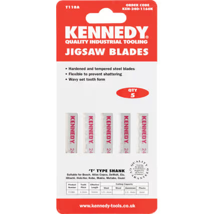 KENNEDY T-Shank HSS Jigsaw Blades for Metal Cutting Pack 5 KENNEDY