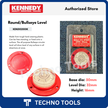 Kennedy KEN5102100K round/bullseye level with packaging.  Its accurate multi-direction levelling in a compact, durable design for workshop and site use.