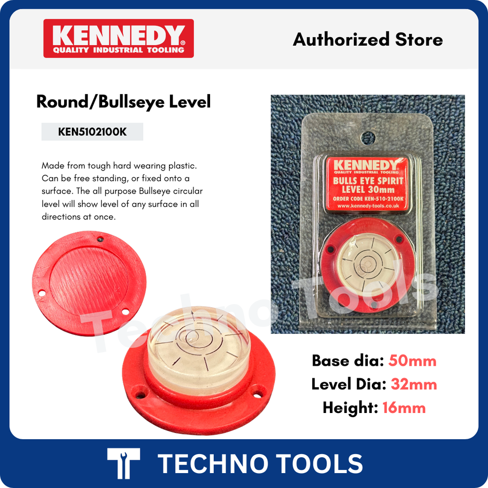 Kennedy KEN5102100K round/bullseye level with packaging.  Its accurate multi-direction levelling in a compact, durable design for workshop and site use.