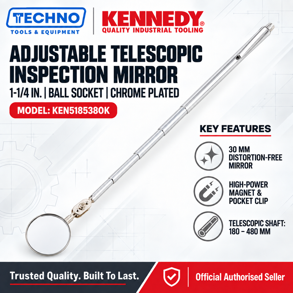 Kennedy Adjustable Telescopic Inspection Mirror | 1-1/4" & 2" Ball Socket Chrome Plated KENNEDY