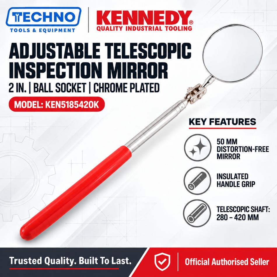 Kennedy Adjustable Telescopic Inspection Mirror | 1-1/4" & 2" Ball Socket Chrome Plated KENNEDY