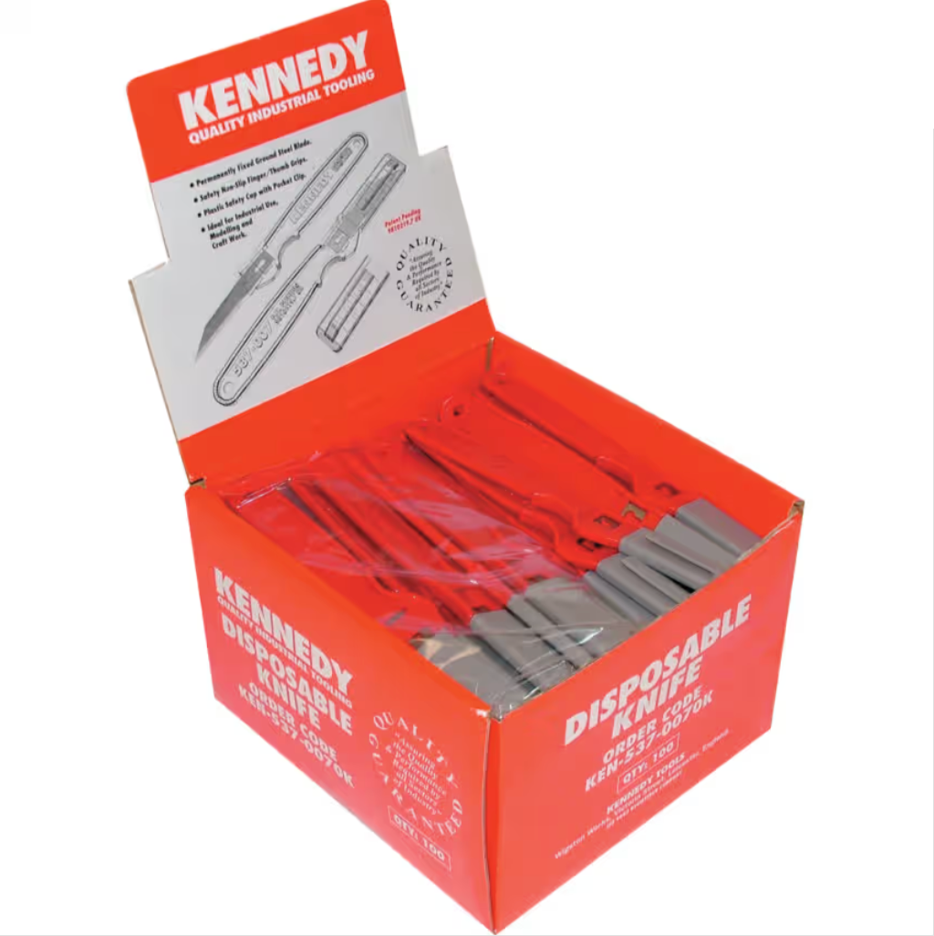 Kennedy KEN5370070K disposable craft knives in red counter display box