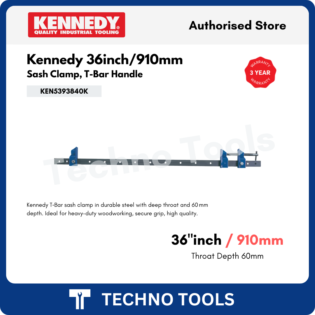 Kennedy 36-inch sash clamp with T-bar handle on a Techno Tools branded background
