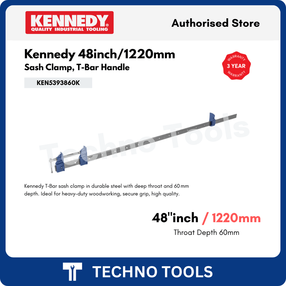 Kennedy 48-inch sash clamp with T-bar handle on a Techno Tools branded background