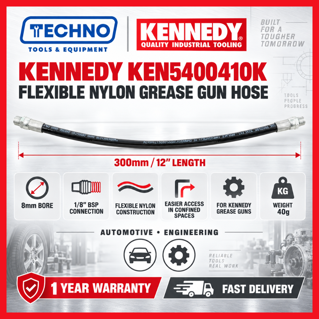 KENNEDY KEN5400410K 300mm Flexible Nylon Grease Gun Hose, 8mm Bore, 1/8" BSP Connection KENNEDY
