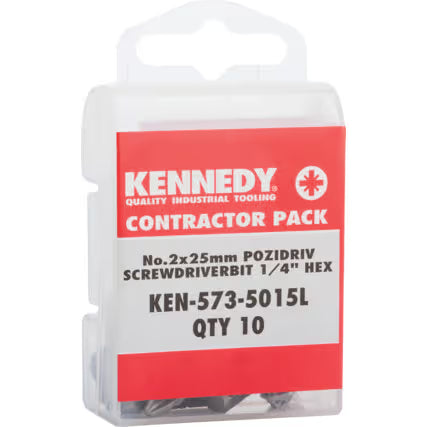 KENNEDY PZ2 Pozidriv Screwdriver Bits 25mm 1/4 Hex Pack 10 KENNEDY