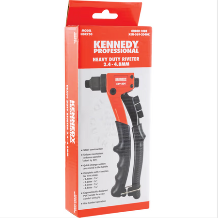 Kennedy Pro Riveter 230mm Heavy Duty with 4 Nozzles, 2.4-4.8MM, KEN5692040K KENNEDY